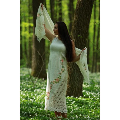 Embroidered dress "Double White" with scarf